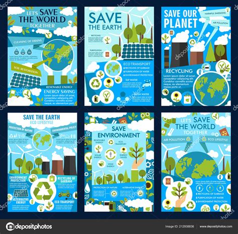 Save Earth And Green Eco Planet Vector Posters Stock Vector Seamartini