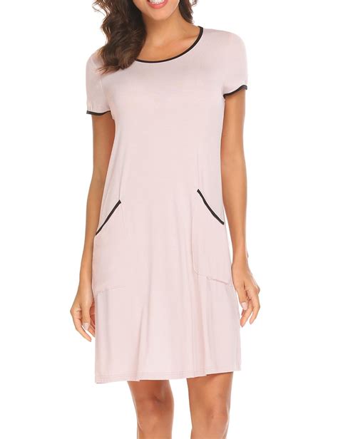 Womens Short Sleeve Nightgown Soft Sleepwear T Shirt Night Dress Pocket