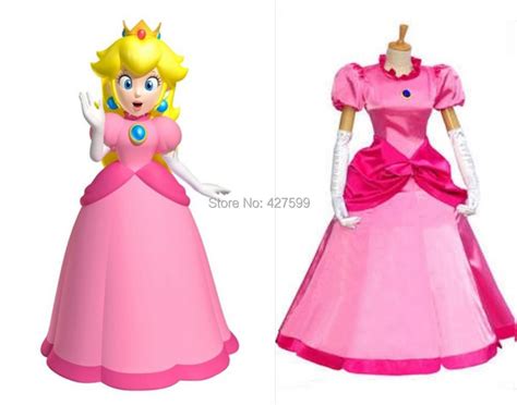 Free Ups Shipping Super Mario Princess Peach Dress Cosplay Costume In