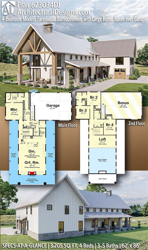 Plan 623034dj 4 Bedroom Modern Farmhouse Barndominium With Large Bonus