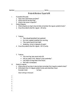 Preterite Tense Packet By Whatley Spanish TPT