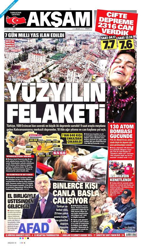 Gazeteler 6 Şubat Kahramanmaraş Deprem Felaketini nasıl gördü