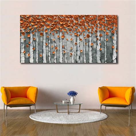 Buy Hand Painted Tree Oil Painting Birch Tree Canvas Wall Art Framed