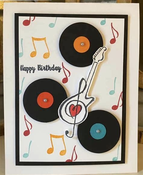 A Happy Birthday Card With Vinyl Record And Musical Notes