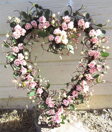 Heart Shaped Wreath Pink Roses Front Door Decor Via Etsy Heart