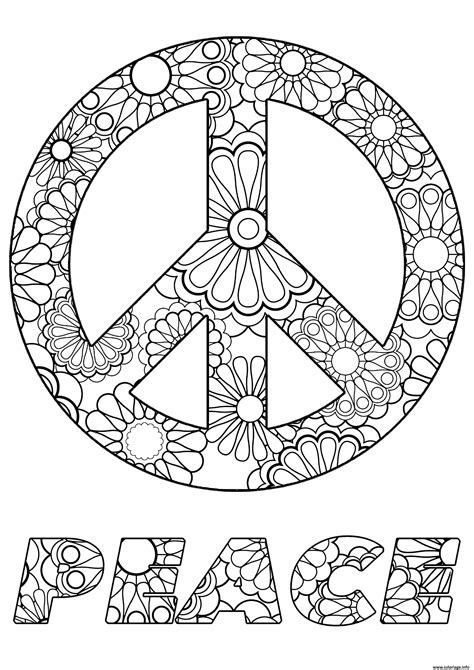 Coloriage Symbole Paix Et Fleurs Peace