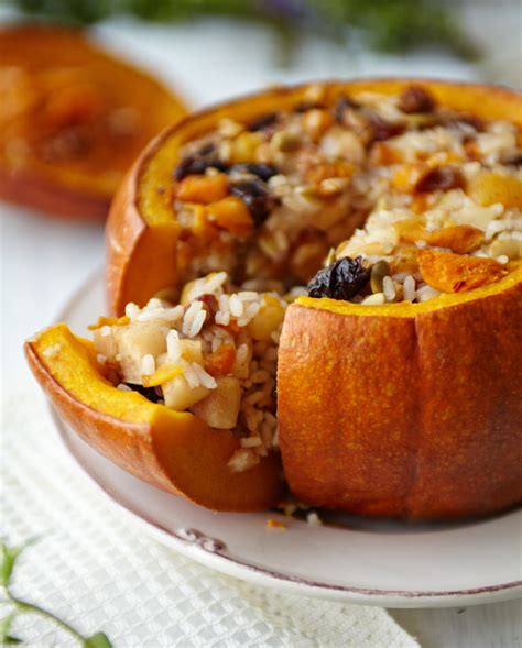 Cinnamon And Turmeric Baked Pumpkin With Rice And Fruits Stuffing