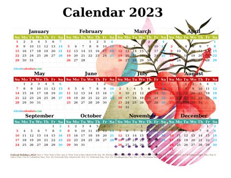 12 Free 2023 Printable Yearly Calendar Watercolor Premium