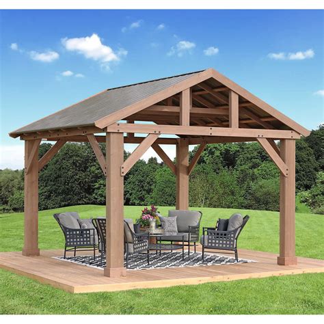14 X 12 Cedar Pavilion Gazebo With Aluminum Roof Fsc Certified Wood