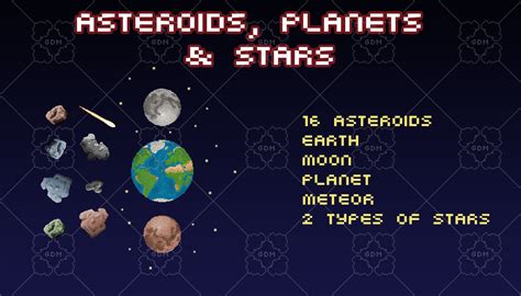 Pixel Art Space Set Asteroids Planets Stars Gamedev Market