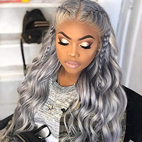 Amazon Com Silver Grey Human Hair Wigs Brazilian Lace Front Wig
