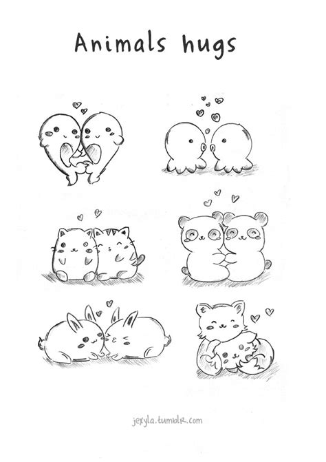 So Cute Animal Hugs Cute Animal Drawings Hugging Drawing