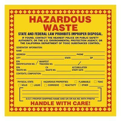Hazard Labels Hazardous Waste California X Adhesive Vinyl Pk