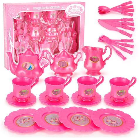 Princess Tea Party Set With Pretend Play Pink Tea Pots And Kitchen