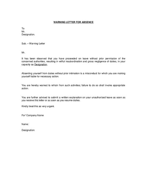 If the intention is that any agreement reached should be set out in a formal contract or other document, also use the words 'subject to contract' in the offer letter. 6+ Warning Letters - Find Word Letters