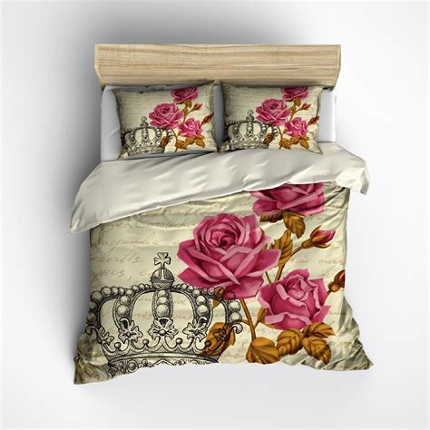 Vintage Style Crown Rose Bedding | Rose bedding, Cozy bedding master bedroom, Duvet bedding sets