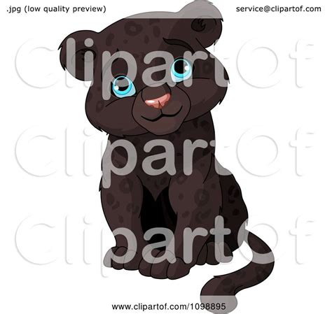 Clipart Cute Baby Black Panther Cub Sitting And Smiling Royalty Free