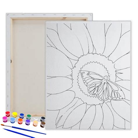 Pre Drawn Canvas Sunflowerteen Adult Painting Diy Canvas Etsy