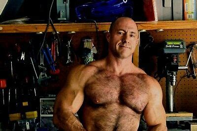 Shirtless Male Muscular Hairy Chest Older Dude Beefcake Huge Pecs Photo