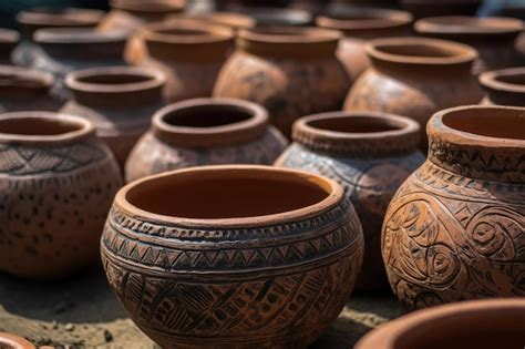Premium Ai Image Clay Pots With Intricate Patterns And Designs