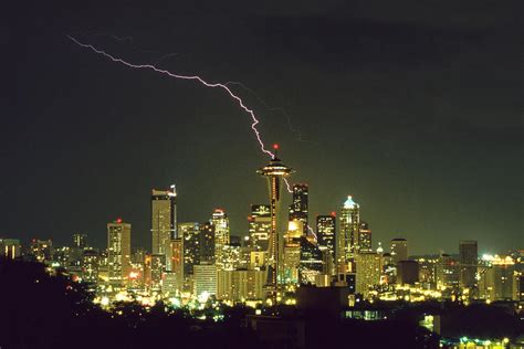 Lightning Strike In City Of Seattle Photograph By King Wu