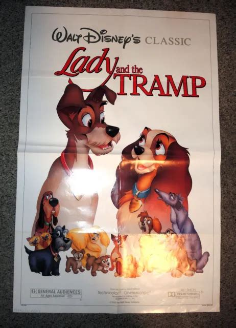 Vintage Movie Poster 1986 R Walt Disney Lady And The Tramp Animated