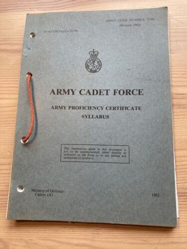 1982 Army Cadet Force Army Proficiency Certificate Syllabus Ebay