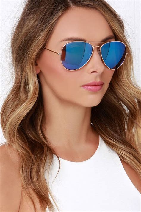 Sky Pilot Gold And Blue Aviator Sunglasses Mirrored Aviator Sunglasses Blue Aviator