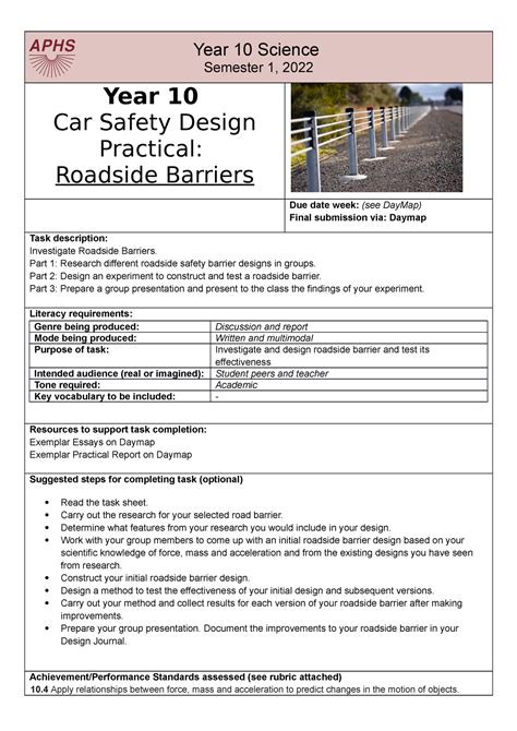 3 Physical Sciences Assessment Task 2 Physics Car Safety Barrier
