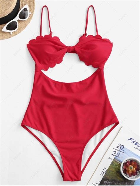 36 Off 2021 Zaful Scalloped Cutout High Cut One Piece Swimsuit In