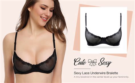 Deyllo Womens Sexy Lace Bra Mesh Underwire See Through Demi Bra