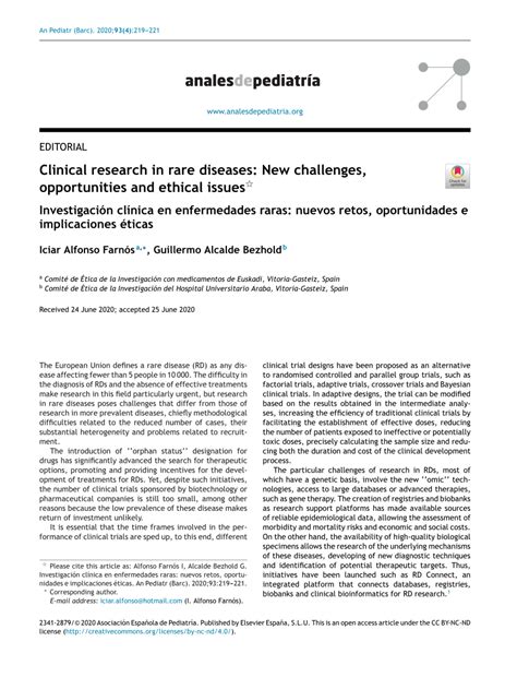 Pdf Clinical Research In Rare Diseases New Challenges Opportunities