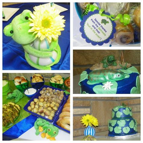 So hurry in and groove to the beat with these favorite details and more: Frog and Turtle themed baby boy shower | Boy baby shower ...