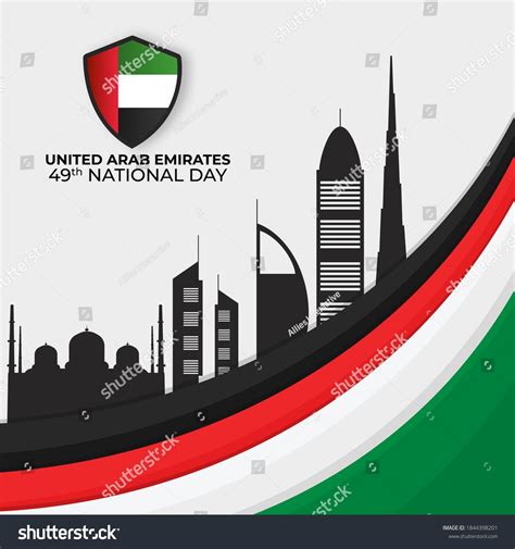 49th National Day Poster Design With Uae Flag Shield And Famous
