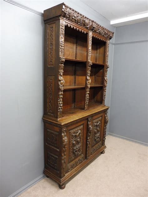Victorian Carved Oak Bookcase 608424 Uk