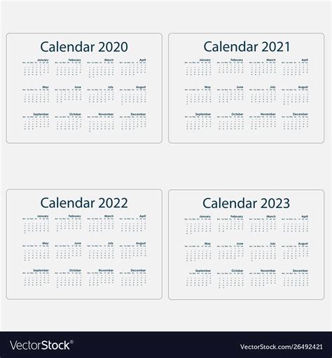 Calendar 2020 20212022 And 2023 Royalty Free Vector Image