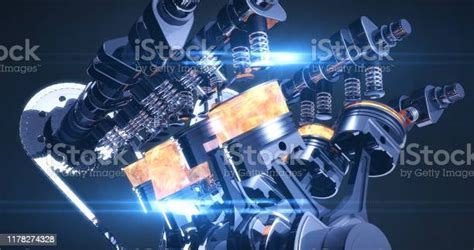 High Tech V8 Diesel Engine With Explosions 3d Illustration Render Stock