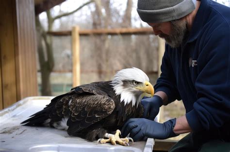 Premium Ai Image Wildlife Rehabilitator Treating Injured Bald Eagle