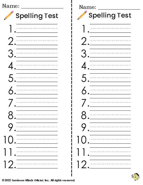 Spelling Test Paper Templatesset 1 Classful