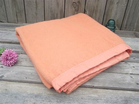 vintage wool blanket peach orange chatham satin edged