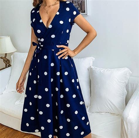 party sexy elegant summer long polka dot dress for women
