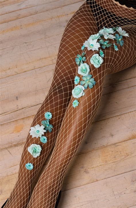 Flower embellished fishnet tights Fishnet stockings Fashion | Etsy