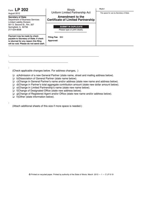 If the listed form does not defer to contacting the secretary of state's office, a pdf version of the form is not available, or the form is not available to file online then the submitter may create a form for effective july 1, 2021, certain fees for the business services division filings are being changed. Form Lp 202 - Amendment To The Certificate Of Limited ...