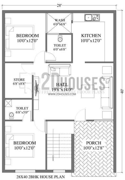 √ 28 X 40 House Plans 2bhk House Plan 1000 Sqft 2dhouses Free