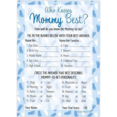 Its A Boy Who Knows Mommy Best Baby Shower Party Game 20 Guests