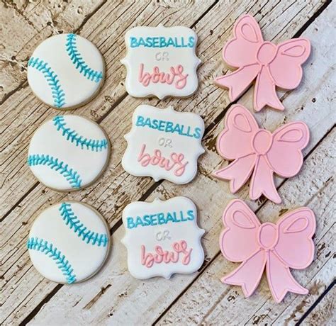 Baseballs Or Bows Cookies Baseball Or Bow Cookies Gender Reveal Cookies