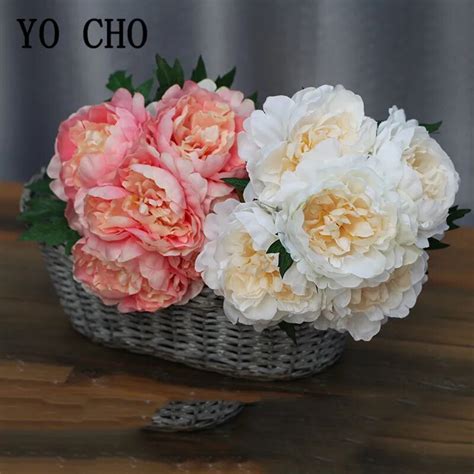 Yo Cho Artificial Silk Peony Flower Bouquet 5 Heads Big Peony Fake
