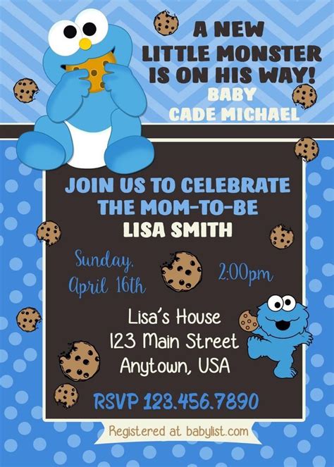 Cookie Monster Baby Shower Invitation Baby Shower Cookie Monster