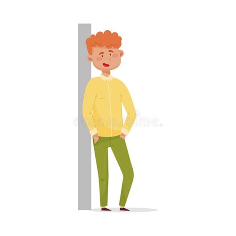 Red Haired Man Leaning Against The Wall And Smiling Vector Illustration