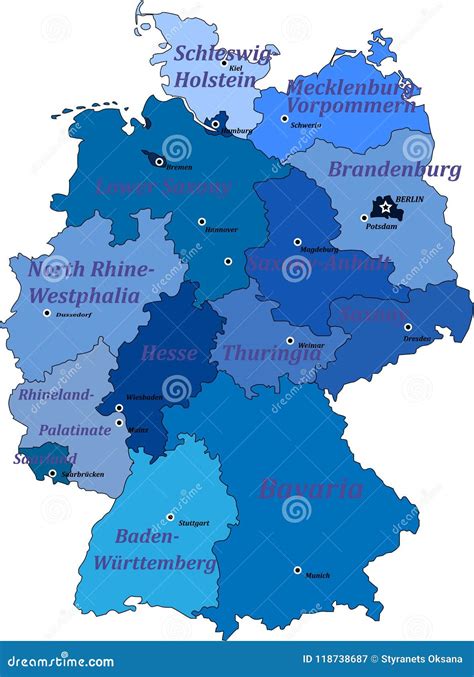 Karte Von Deutschland Mit Den Namen Von Ländern Und Von Hauptstädten